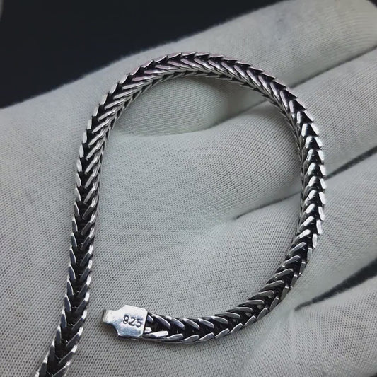 Armband aus 925er Sterlingsilber mit Fuchsschwanzmotiv, Wikingerkette, oxidiertes Kettenarmband.