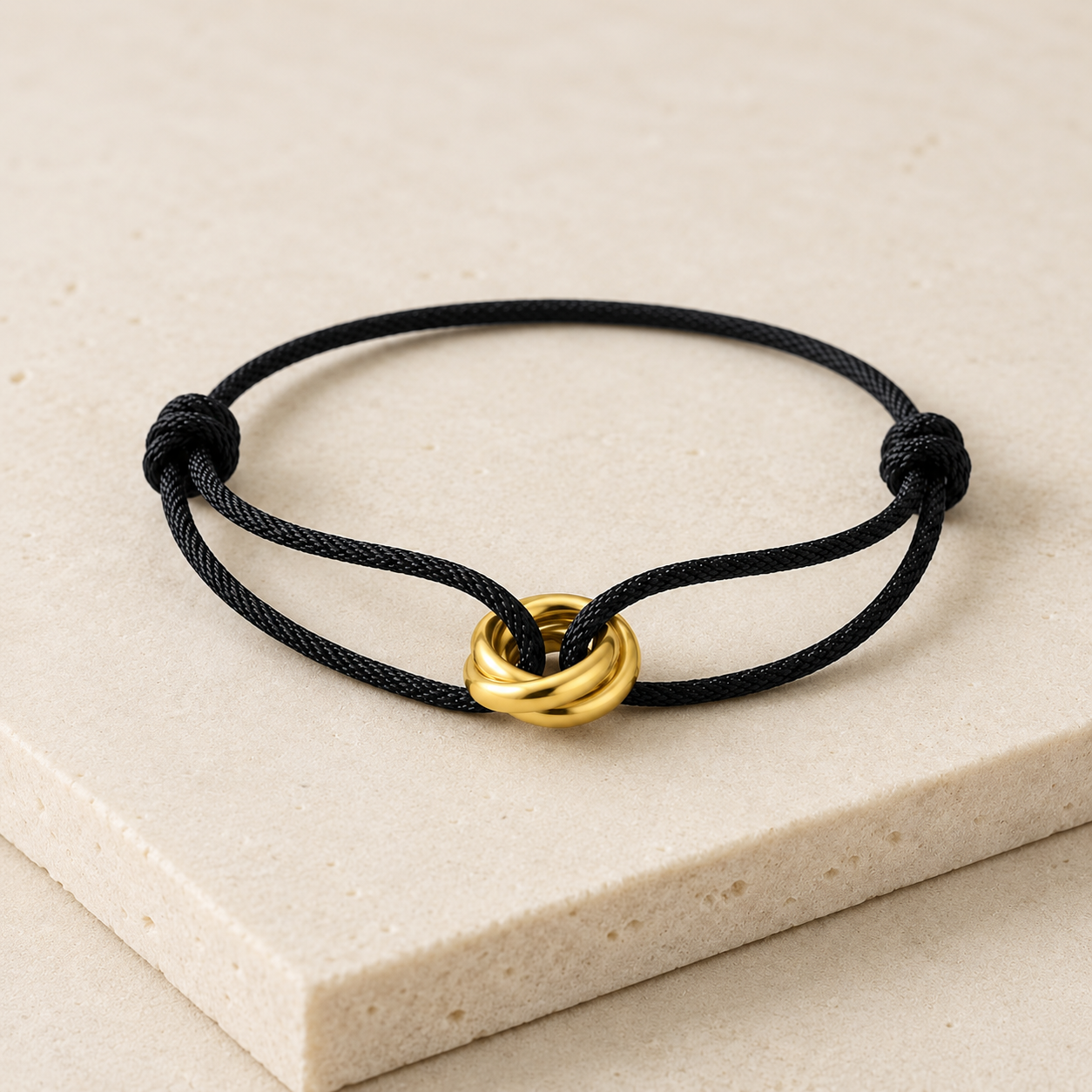 Men's Real Solid Gold 18k Charm Adjustable Cord Bracelet