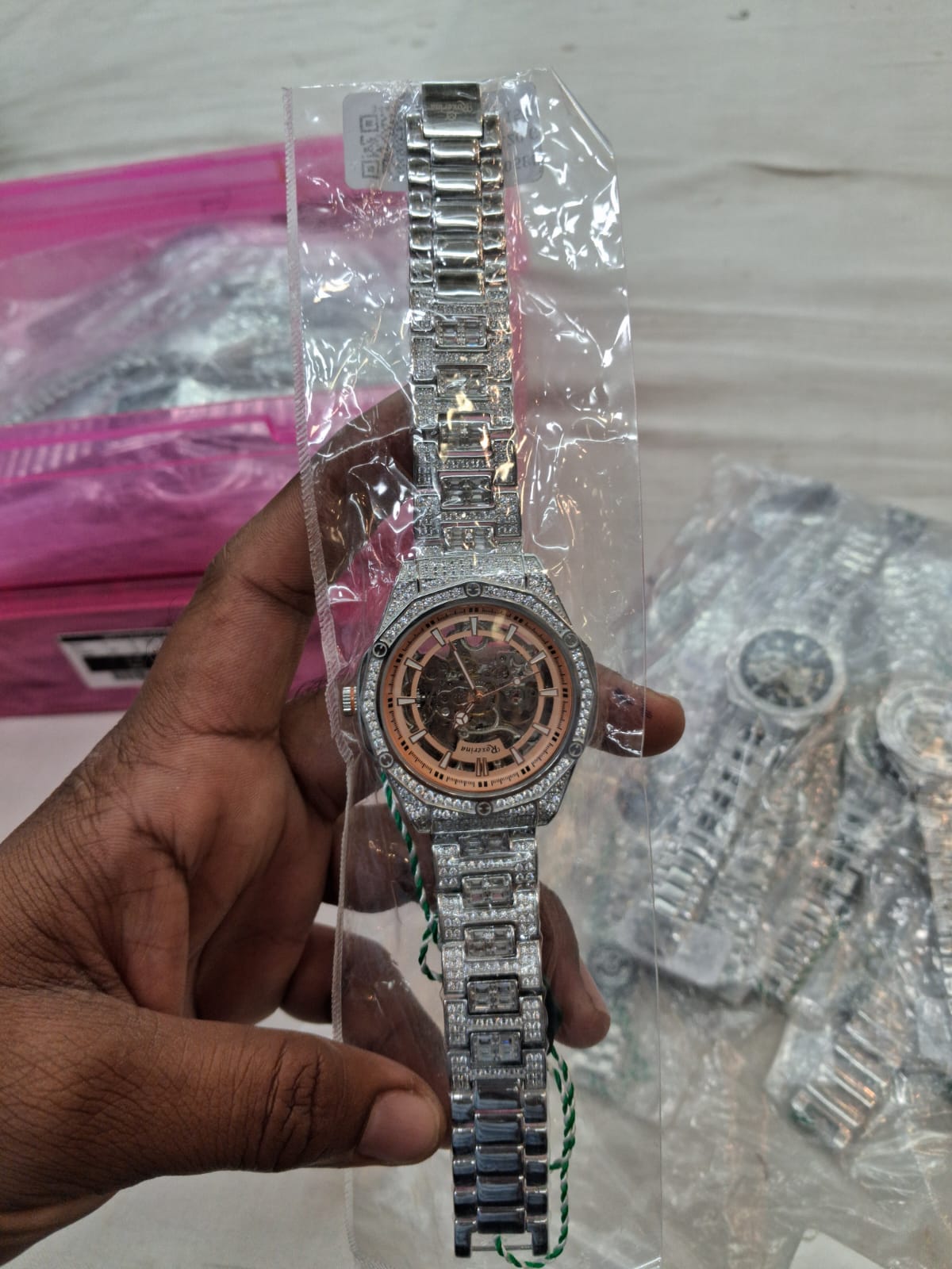 Real 925 Sterling Silver Diamond Watch Men's