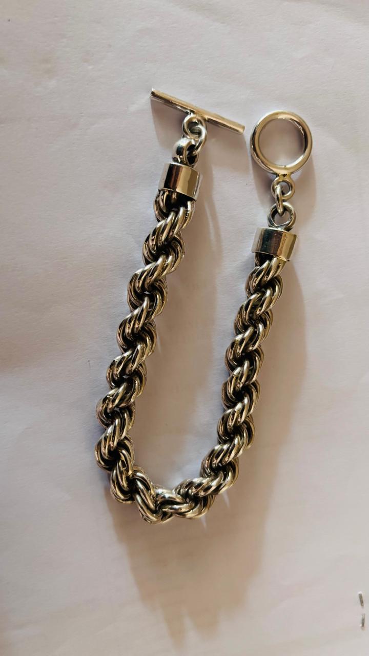 925 Solid Sterling Silver Rope Chain Bracelet Men's