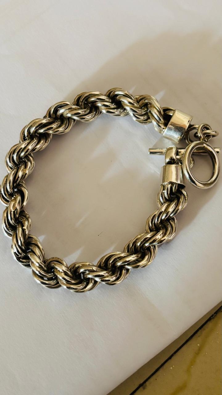 925 Solid Sterling Silver Rope Chain Bracelet Men's