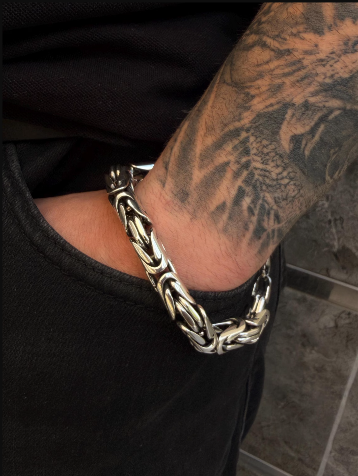 Heavy 925 Sterling Silver Byzantine Bracelet Men