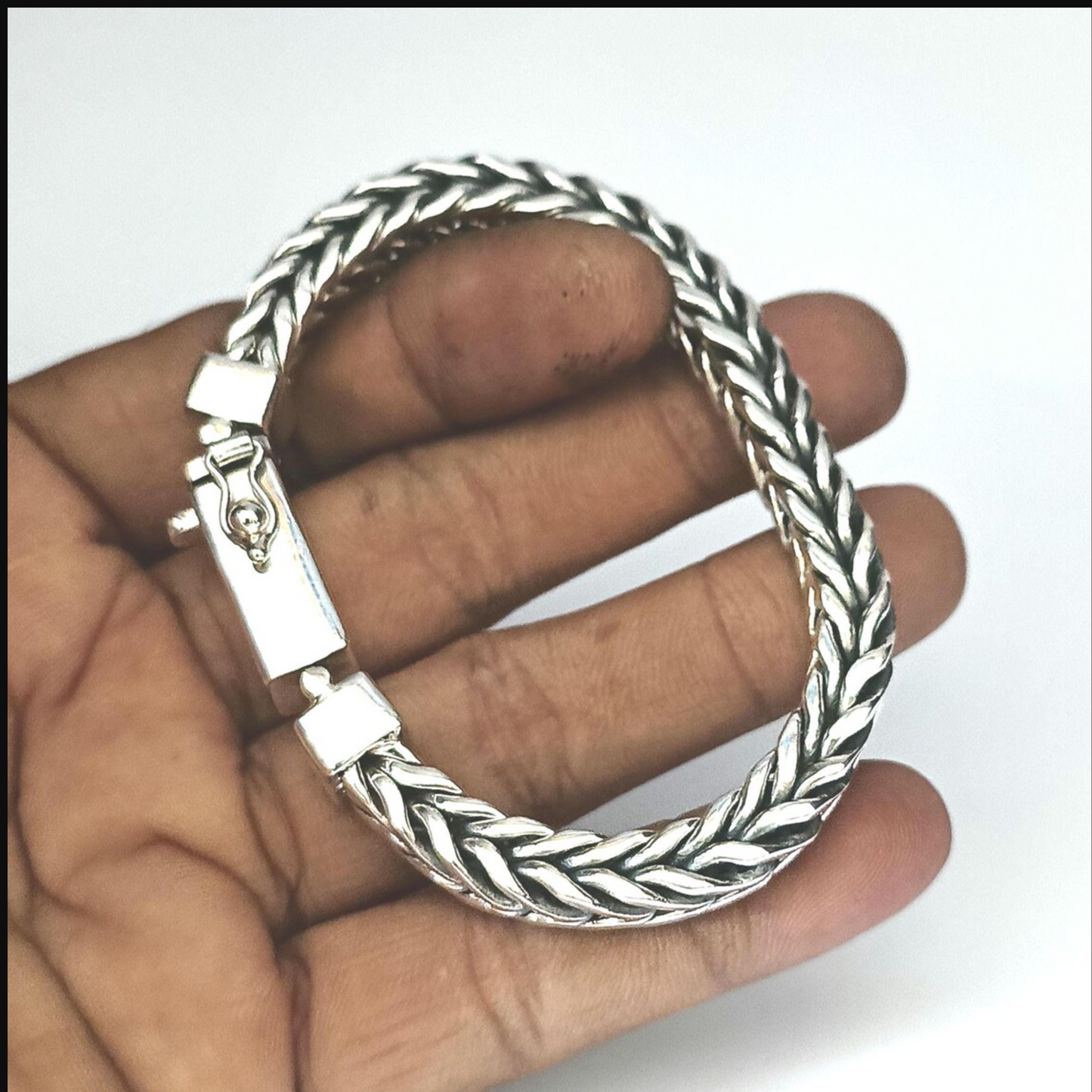 10mm Pure 925 Silver Fox Link Bracelet Men's
