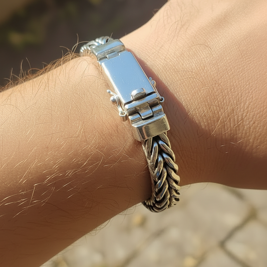10mm Pure 925 Silver Fox Link Bracelet Men's