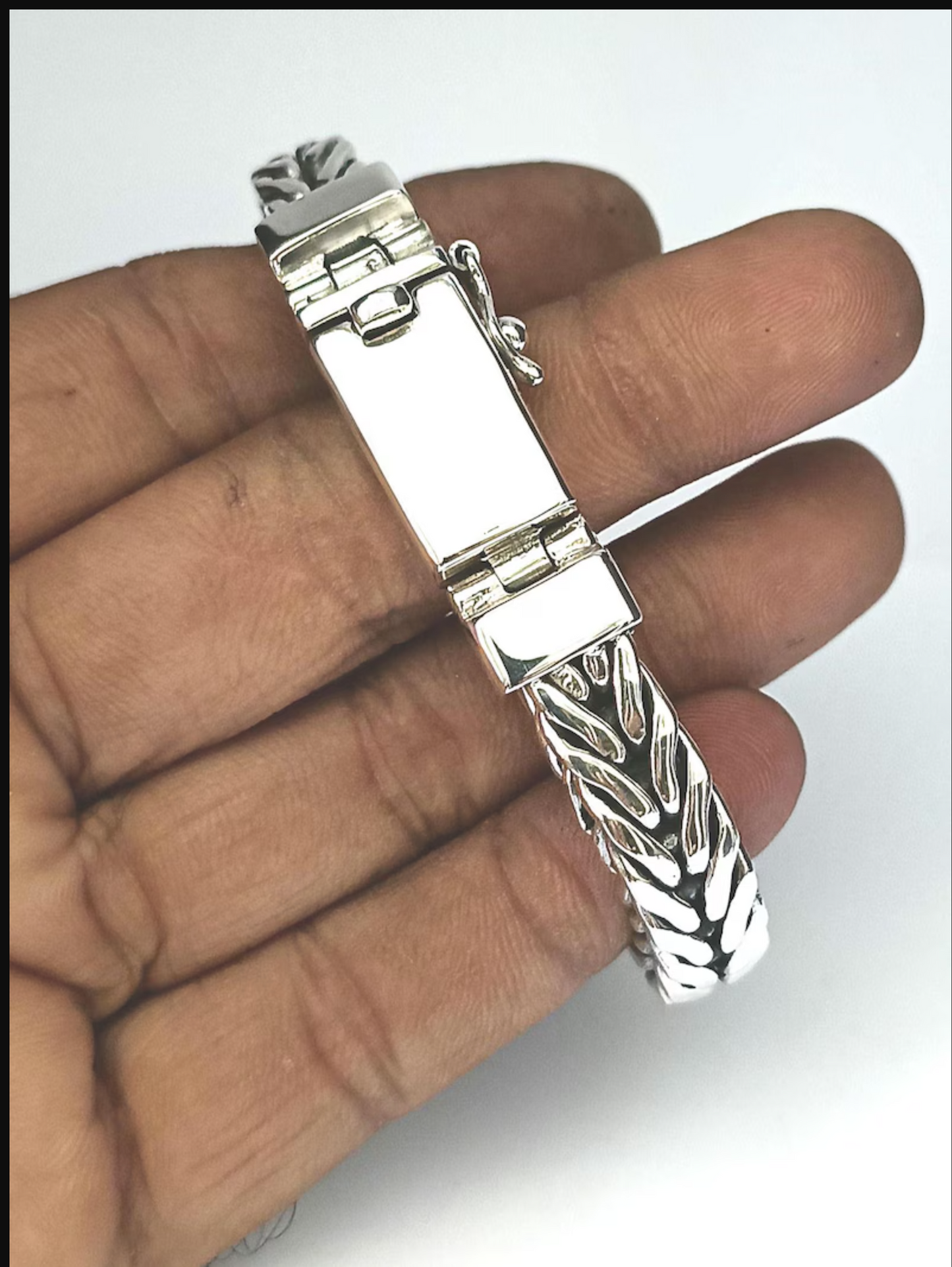 10mm Pure 925 Silver Fox Link Bracelet Men's