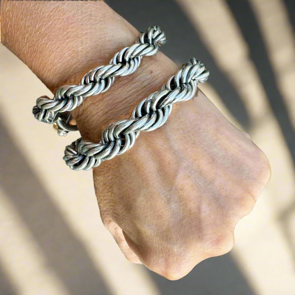 Heavy 925 Sterling Silver Rope Chain Bracelet w/ Bar Toggle Closure