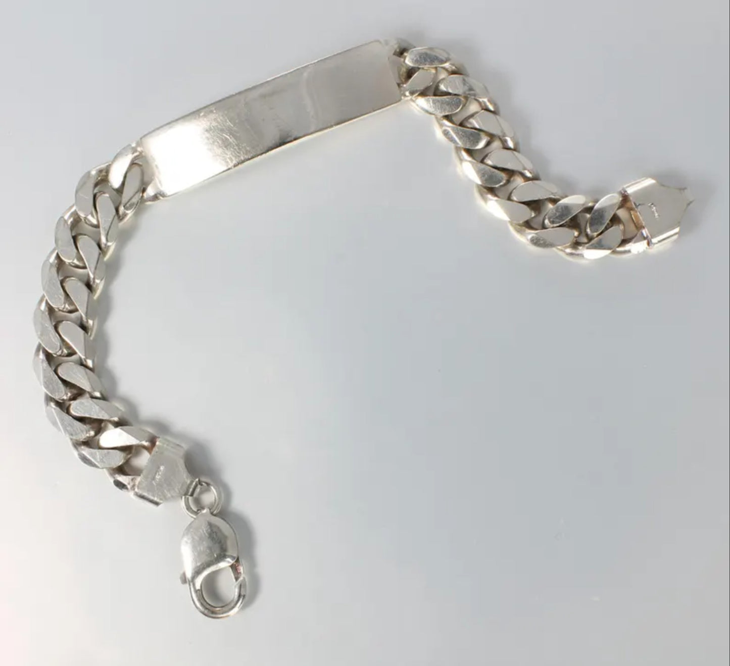 Mens Italy Heavy 925 Sterling silver ID Tag Curb Chain Bracelet