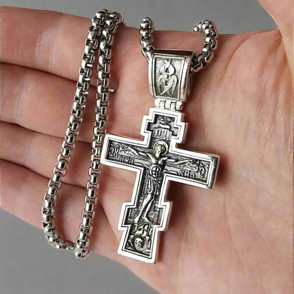 Big and Heavy Christian Orthodox Crucifix Jesus Cross Greek 925 sterling silver