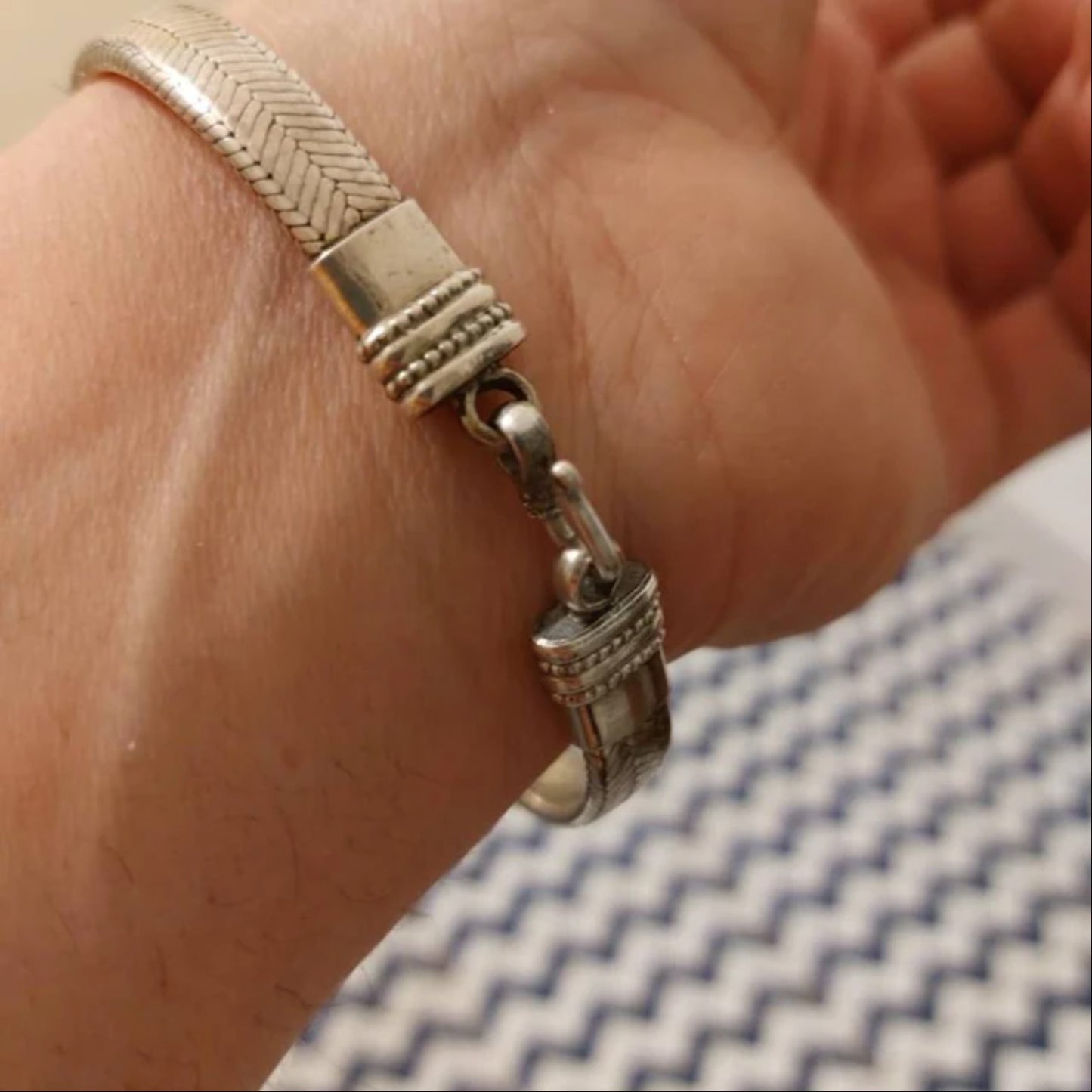 Thick Silver Bracelet for Men, Wide Flat Silver Bracelet