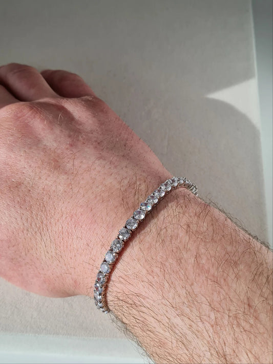 Mens 925 Sterling Silver Tennis Bracelet