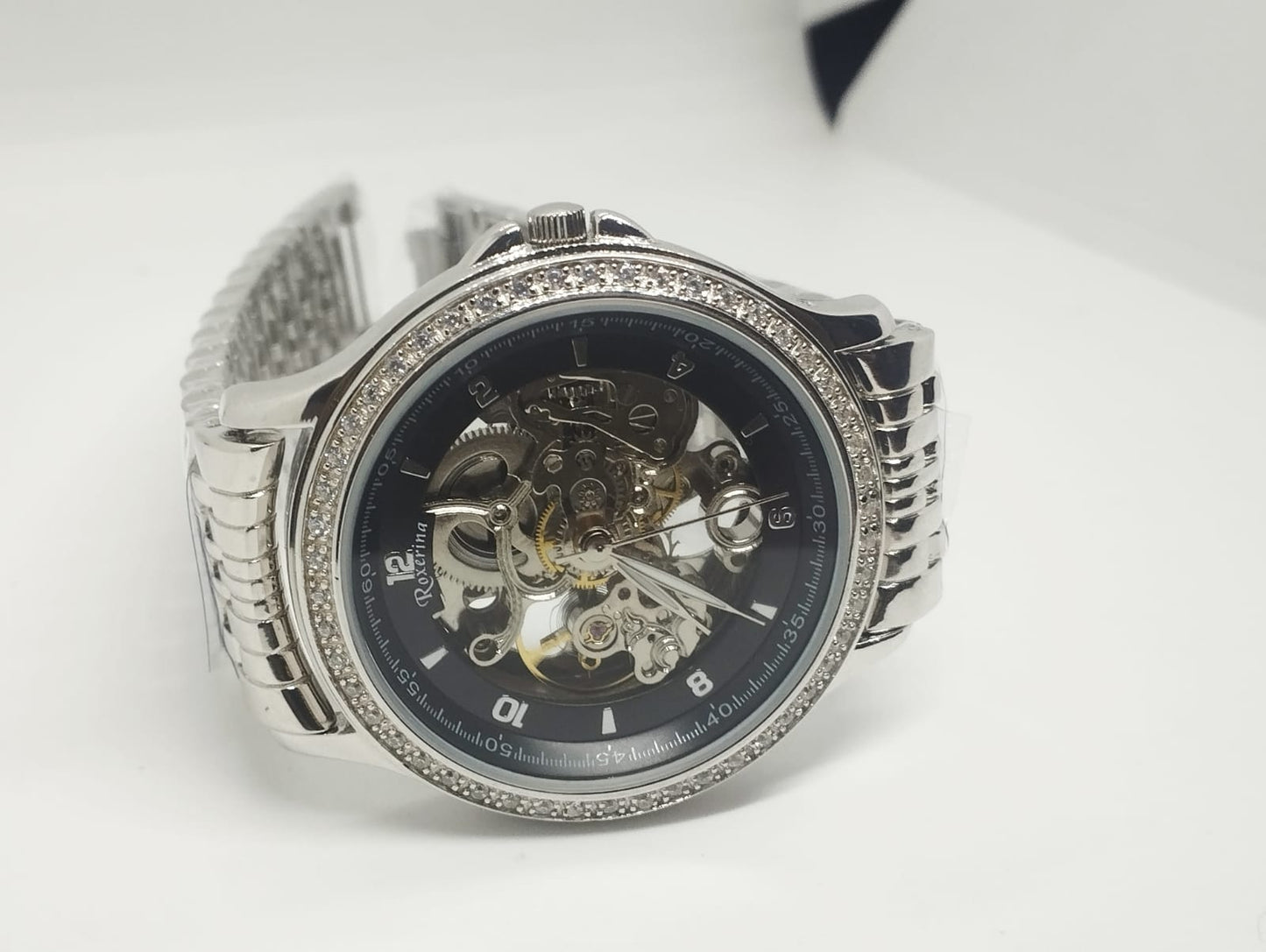 925 Sterling Silber Herrenuhr mit rundem Gliederarmband, Sterling Silber Uhr mit weißem Zifferblatt, Abschlussuhr, funktionierende Uhr