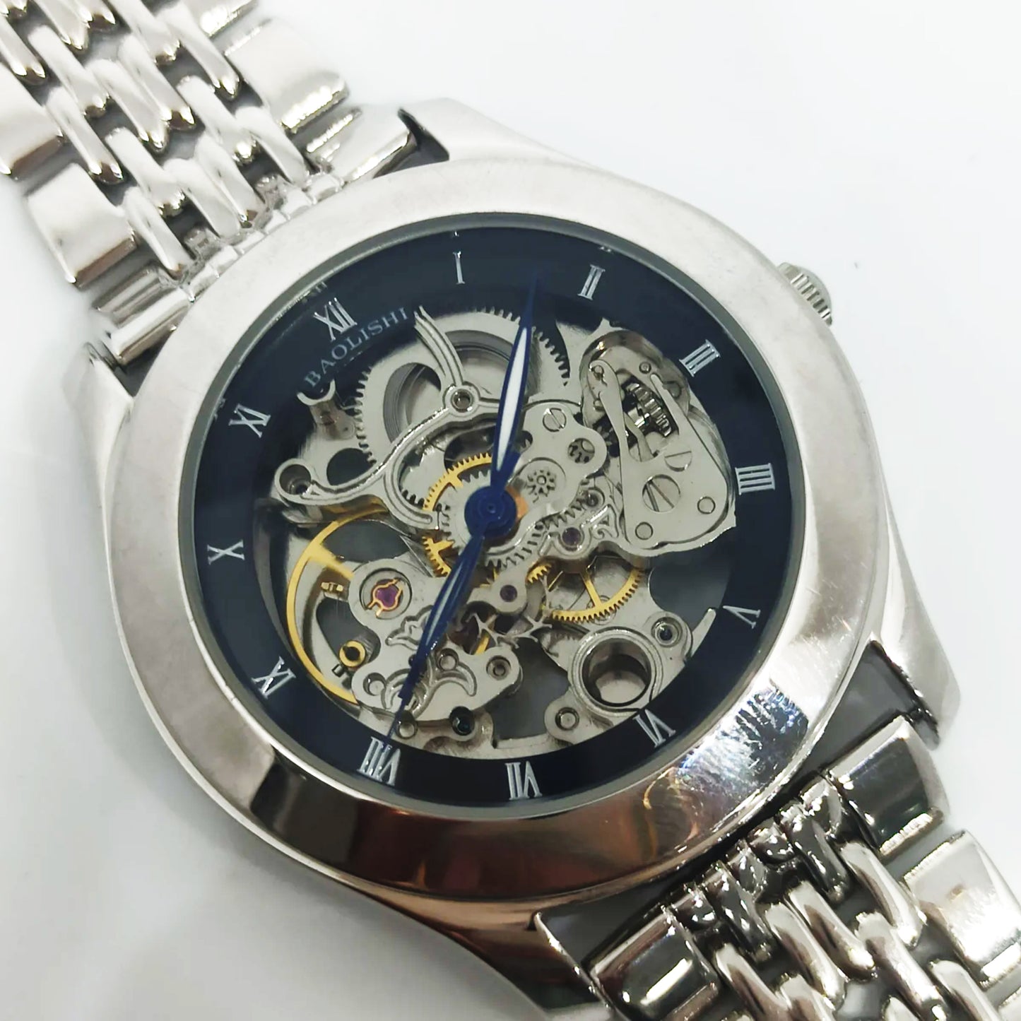 Men's Silver Chrome Black Automatic Mechanical Wrist Watch